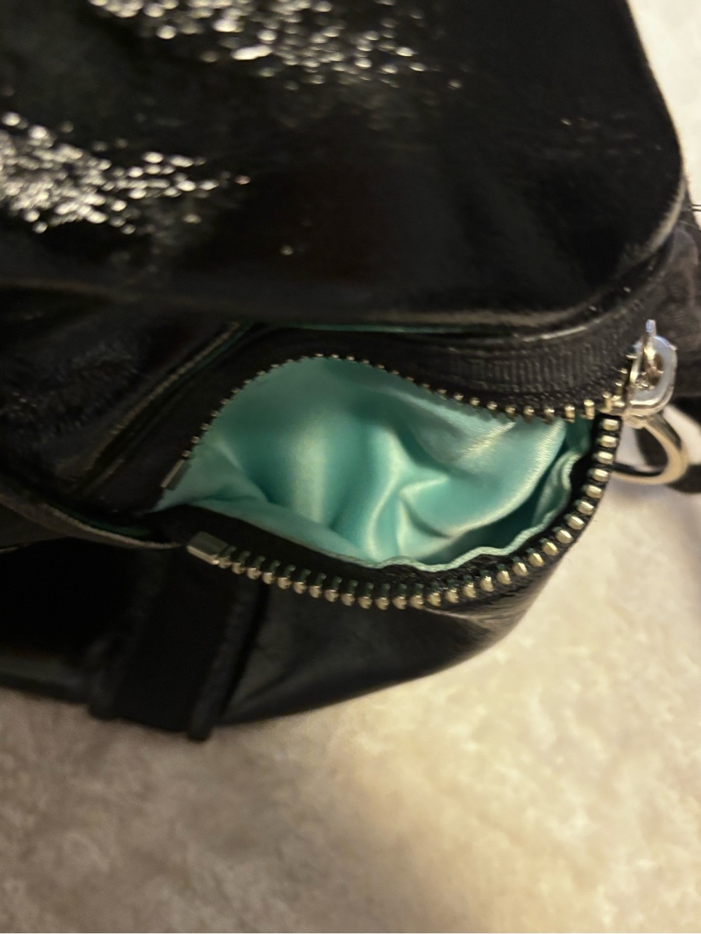 Coach Poppy Black Patent Shoulder / Overnight Tote Bag with Silver Hardware - Picture 11 of 13